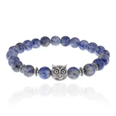 Браслет-амулет Сова с нат. камнем Содалит 8 мм BSH-03-18S