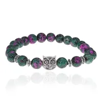 Браслет-амулет Сова с синт. камнем Цоизит 8мм BSH-03-22S