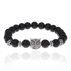 Браслет-амулет Сова с синтетическим камнем Шунгит 8мм BSH-03-24S