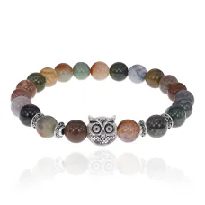 Браслет-амулет Сова с нат. камнем Яшма 8мм BSH-03-25S