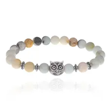 Браслет-амулет Сова с нат. камнем Амазонит 8мм BSH-03-26S