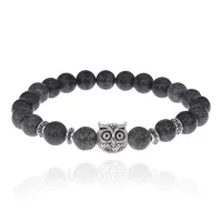 Браслет-амулет Сова с нат. камнем Змеевик 8мм BSH-03-29S