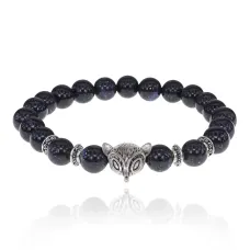 Браслет-амулет Лиса с синт. камнем Синий авантюрин 8мм BSH-04-02S