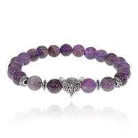 Браслет-амулет Лиса с нат. камнем Аметист 8мм BSH-04-03S
