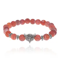 Браслет-амулет Лиса с нат. камнем Африканский агат 8мм BSH-04-04S