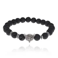 Браслет-амулет Лиса с нат.камнем Лава 8мм BSH-04-09S