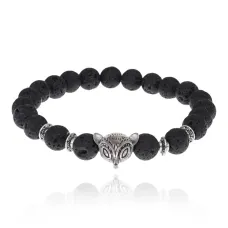 Браслет-амулет Лиса с нат.камнем Лава 8мм BSH-04-09S