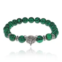 Браслет-амулет Лиса с синт. камнем Малахит 8мм BSH-04-12S
