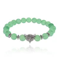 Браслет-амулет Лиса с нат.камнем Нефрит 8мм BSH-04-13S