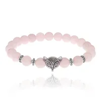 Браслет-амулет Лиса с нат. камнем Розовый кварц 8мм BSH-04-15S