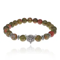 Браслет-амулет Лиса с нат. камнем Унакит 8мм BSH-04-20S