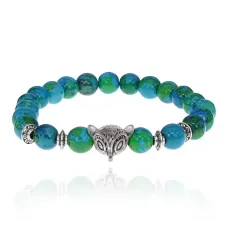 Браслет-амулет Лиса с синт. камнем Хризоколла 8мм BSH-04-21S