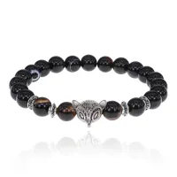 Браслет-амулет Лиса с нат. камнем Черный агат 8мм BSH-04-23S