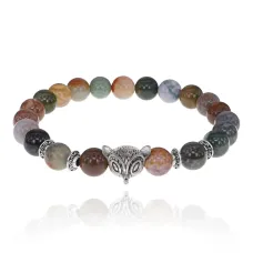 Браслет-амулет Лиса с нат.камнем Яшма 8мм BSH-04-25S