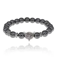 Браслет-амулет Лиса с синт. камнем Гематит (не магнит.) 8мм BSH-04-28S