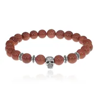 Браслет-амулет Череп с синт. камнем Коричневый авантюрин 8мм BSH-02-01S