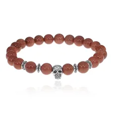 Браслет-амулет Череп с синт. камнем Коричневый авантюрин 8мм BSH-02-01S