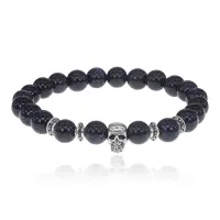 Браслет-амулет Череп с синт. камнем Синий авантюрин 8мм BSH-02-02S