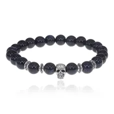 Браслет-амулет Череп с синт. камнем Синий авантюрин 8мм BSH-02-02S