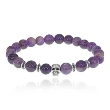 Браслет-амулет Череп с нат.камнем Аметист 8мм BSH-02-03S