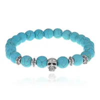 Браслет-амулет Череп с синт. камнем Бирюза 8мм BSH-02-05S