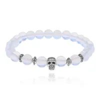 Браслет-амулет Череп с синт. камнем Лунный камень 8мм BSH-02-11S