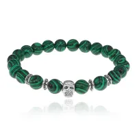 Браслет-амулет Череп с синт. камнем Малахит 8мм BSH-02-12S