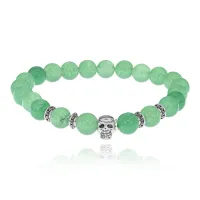 Браслет-амулет Череп с нат. камнем Нефрит 8мм BSH-02-13S