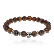 Браслет-амулет Череп с нат.камнем Тигровый глаз 8мм BSH-02-19S