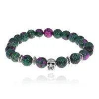 Браслет-амулет Череп с синт. камнем Цоизит 8мм BSH-02-22S