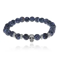 Браслет-амулет Череп с синт. камнем синий Африканский агат 8мм BSH-02-27S