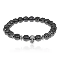 Браслет-амулет Череп с синт. камнем Гематит (не магнит.) 8мм BSH-02-28S
