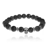 Браслет-амулет Череп с нат.камнем Змеевик 8мм BSH-02-29S