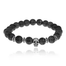 Браслет-амулет Череп с нат.камнем Змеевик 8мм BSH-02-29S