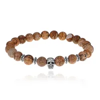 Браслет-амулет Череп с нат.камнем Песочная яшма 8мм BSH-02-30S