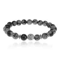 Браслет Дерево жизни с нат.камнем Снежный обсидиан 8мм BSH-05-14S