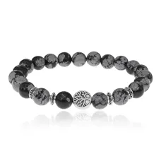 Браслет Дерево жизни с нат.камнем Снежный обсидиан 8мм BSH-05-14S