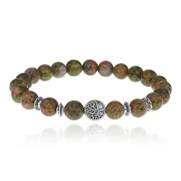 Браслет Дерево жизни с нат. камнем Унакит 8мм BSH-05-20S