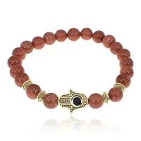 Браслет-амулет Хамса с синт. камнем Коричневый авантюрин 8мм BSHG-01