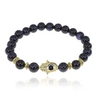 Браслет-амулет Хамса с синт. камнем Синий авантюрин 8мм BSHG-02