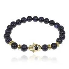 Браслет-амулет Хамса с синт. камнем Синий авантюрин 8мм BSHG-02