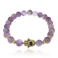 Браслет-амулет Хамса с нат. камнем Аметист 8мм BSHG-03