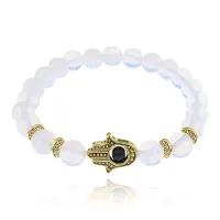 Браслет-амулет Хамса с синт. камнем Лунный камень 8мм BSHG-11