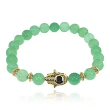 Браслет-амулет Хамса с нат. камнем Нефрит 8мм BSHG-13