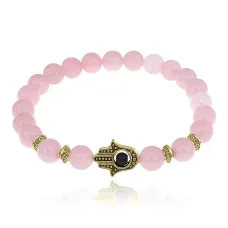Браслет-амулет Хамса с нат.камнем Розовый кварц 8мм BSHG-15