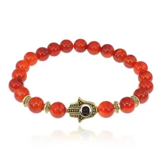 Браслет-амулет Хамса с нат. камнем Сердолик 8мм BSHG-17