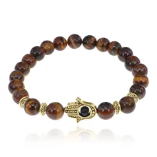Браслет-амулет Хамса с нат. камнем Тигровый глаз 8мм BSHG-19