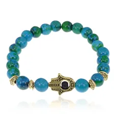 Браслет-амулет Хамса с синт. камнем Хризоколла 8мм BSHG-21