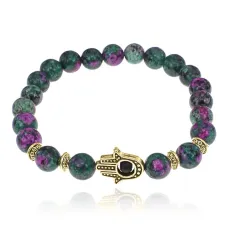 Браслет-амулет Хамса с синт. камнем Цоизит 8мм BSHG-22