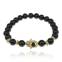 Браслет-амулет Хамса с нат. камнем Черный агат 8мм BSHG-23